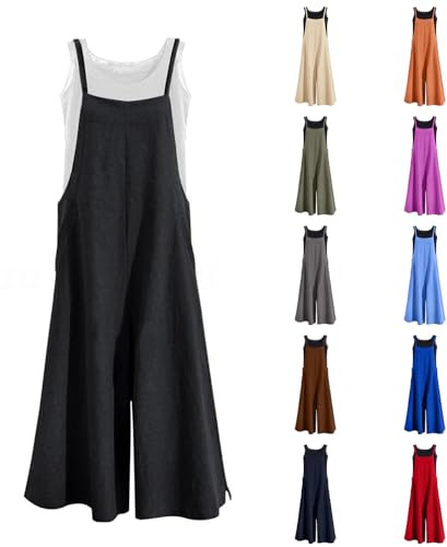 Damen Latzhose Lässiger Trägerhose Weites Bein Sommerhose Oversized Freizeithose Loose Boho Hose Baggy Jumpsuit Ärmellos Overall Frühling Sommer Outfit Mit Taschen