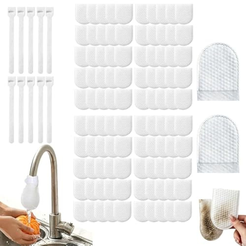 Faucet Filter Bag,100 Pcs Cotton Tap Water Filter for Kitchen Sink,Splash-Proof Filters Bags With Securing Strap,Faucet FilterBag for Filtering Tap Water,Groundwater,FiltersRust,Silt,and Impurities