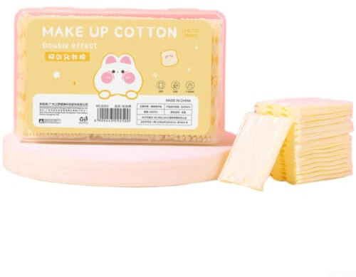 Lot de 100 tampons démaquillants réutilisables en coton bio à double texture pour des soins doux de la peau durables et biodégradables 6 x 5 cm (jaune)