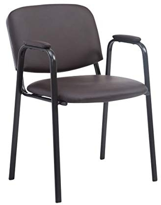 CLP Chaise de Conférence Empilable Ken Pro avec Accoudoirs Rembourrés Similicuir, Piétement Métallique Noir Stable jusqu'à 150kg, Couleur:Marron