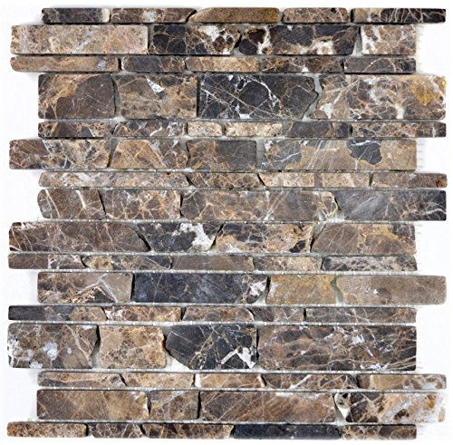 Mosaik Fliese Marmor Naturstein beige Brickmosaik Castanao für BODEN WAND BAD WC DUSCHE KÜCHE, Mattengröße: 275x300 = 0,08 qm, Steingröße: 25-105x15x7 mm - 1 Matte