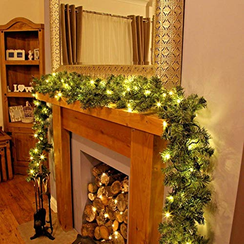 HomeZone Deluxe 4ft Pre-Lit Christmas Garland With Warm White LED Lights - Thick Luxury Battery Operated Christmas Garland For Fireplace, Stair Banister, Mirrors And Festive Home Or Office Decoration