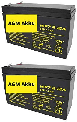 2X AGM 12V 7,2Ah Bleiakku WP7.2-12 VDs Akku, Faston 6,3mm kompatibel Bleigel Gel Akku 7Ah 8Ah 9Ah USV
