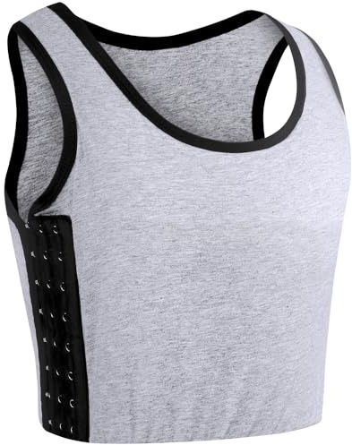 XUJI Women FTM Transgender Trans Hook Vest Top Chest Tomboy Slim Fit Straps Tank Sports Bra Chest Binder (Gray, XL)