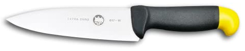 DUE BUOI Coltello 817/18 MEP - Macellaio con Manico Nero E Giallo con Lama Lunga MM 180 E Larga MM 45