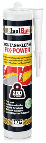 Isolbau FIX-POWER Colle de montage pour plinthes et matériaux absorbants, 1 x 480 g, blanc, qualité 200 kg/10 cm