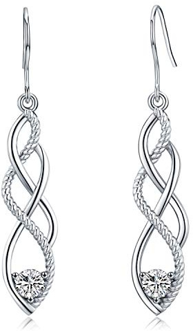 925 Sterling Silber keltischer Knoten Dangle Ohrringe, viel Glück Irish Celtic Knot Linear Drop Ohrringe mit glänzendem Zirkon Hypoallergene Mode Liebesknoten Infinity Angelhaken Ohrringes