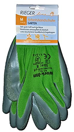 Rieger Working Gloves, Heavy Duty, green/black, Power Grip, Latex Coating, Size 8-M