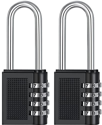 ZHEGE Vorhängeschloss Langer Bügel 66mm, Schloss mit Zahlencode Wetterfest, 4 Stellig Zahlenschloss Spind für Schrank, Schließfach, Groß Lock Aussenbereich für Zelt, Keller Outdoor (2 Stücke, Schwarz)