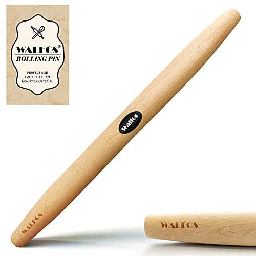 WALFOS Mattarello francese in legno di faggio per la cottura di pizza, pasta per torte e biscotti (40 cm)