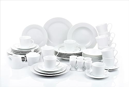 Emily Kombiservice 50-teilig, Set für 6 Personen, uni weiß rund, Porzellan
