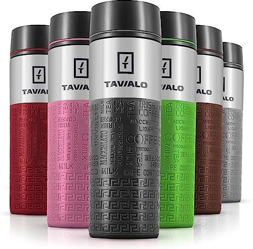 TAVIALO Thermobecher 380 ml – Isolierbecher Kaffee to go, Edelstahl BPA-frei, doppelwandig & auslaufsicher, inkl. 2 Silikondichtungen, hält Getränke 12 h heiß / 24 h kalt (Schwarz)