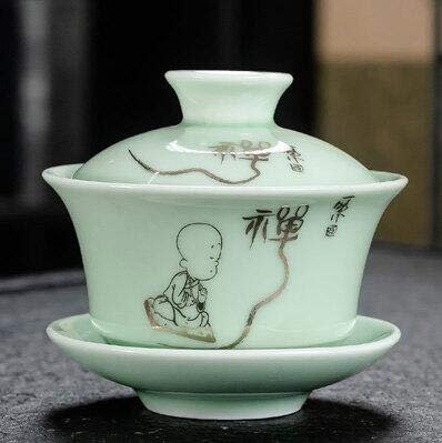 Juego de té de taza de té de porcelana blanca Gaiwan grande de cerámica azul y blanco