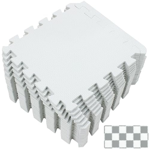Yostrong® 18 Tiles Interlocking Puzzle Foam Baby Play Mat with Straight Edges for Playing - EVA Babies Crawling Mat | Rubber Floor Work Out Mats for Home Gym. White. YOC-Ab18S18