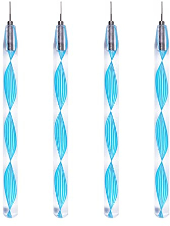JUYA Fine Tip Quilling Tools 4 Count Pack Plastic Handle Stainless Steel Head 0.8mm (4 QT03-06T), Blue Handle | 4 Fine-Tip Slotted Tools; 6mm Tips; Extra-Small Coil Centers; Precise Paper Rolling