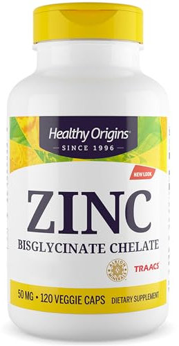 Healthy Origins, Zinc Bisglycinat Chelat, 50mg de Zinc, Dépôt - une Capsule tous les 2 Jours, 120 Capsules végétaliennes, Végétarien, Sans Gluten, Sans Soja, Sans OGM