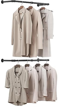 eSituro Kleiderstange Wandmontage 100cm, Kleiderständer für die Wand, Industrierohr Kleiderstangen, für Wohnzimmer, Schlafzimmer, 2-Pack, Schwarz