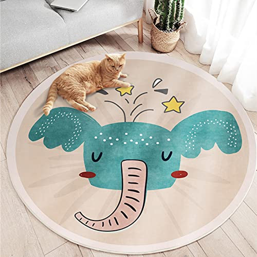SRTJURFG Moderner Runden KinderTeppich Cartoon Blauer Elefant Rutschfester Teppich, extra großer, Bodenteppich, ø190 cm