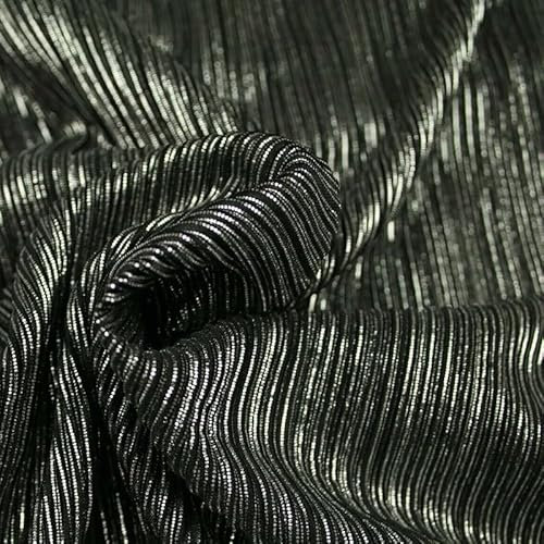 Luxuriöser Metallic Plissee Crushed Satin Stretch Stoff Kleid Tanz Rock Hose (1 Meter, Schwarz 1839)