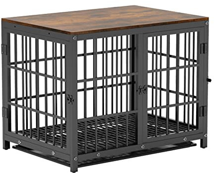 BingoPaw Holz Indoor Hundekäfig Schrank: Hundebox im Möbelstil mit DREI Türen und abnehmbarem Tablett - Hundehaus für kleine Hunde Welpen M 78x56x65 cm Schwarz
