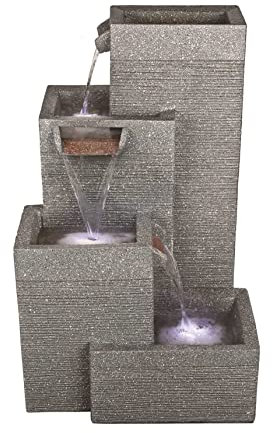 Rectangular Grey Pillars Mains Powered Water Feature With Algae Tablets & Protective Cover