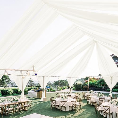 6 Panels Ivory Ceiling Drapes for Wedding Ceiling Drapes 5ftx20ft Wedding Arch Draping Fabric Sheer Curtains Voile Chiffon Drapery Draping Wedding Ceiling Decorations for Party Ceremony Stage Swag
