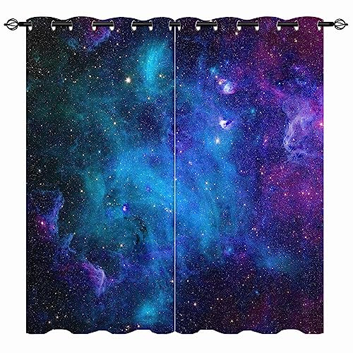 YUANZU Galaxie Vorhänge Kinder Sternennebel Planet Ösen Gardinen mit Blickdichte Thermo Vorhang Kälteschutz Blackout Curtain Kinderzimmer Schlafzimmer Verdunkelung Fenster, 2 Stück, H 160 x B 132 cm