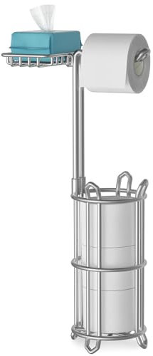 AFAjwsc Toilet Roll Holder Free Standing with Top Storage Shelf, Toilet Paper Holder Stand, Freestanding Toilet Tissue Roll Dispenser Holds 4 Paper Rolls