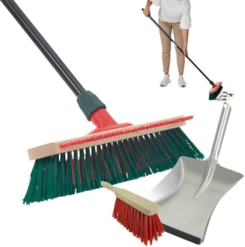 Novaliv Gartenbesen mit Stiel und Kratzleiste 40 cm Elaston Borsten inkl. Kehrgarnitur schwarz bestehend aus Kehrblech und Handfeger Terassenbesen Hofbesen Stallbesen Kehrbesen Outdoor Broom