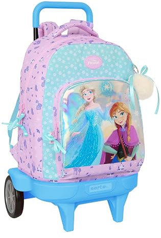 Safta FROZEN COOL DAYS - Mochila Grande con Ruedas, Compact Evolución, Extraíble, Ideal para Niños de Diferentes Edades, Cómoda y Versátil, Calidad y Resistencia, 33x22x45 cm, Color Violeta/celeste