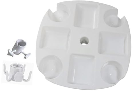 JISADER Tavolino Ombrellone, Accessorio Ombrellone, Gancio per Ombrellone, Vassoio da Tavolo per Ombrellone da Spiaggia con 4 Portabevande con Scomparti per Snack con Gancio