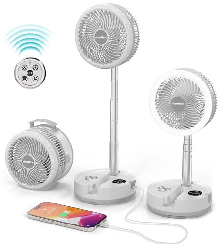 AddAcc 40000mAh Battery Operated Fan, Rechargeable Collapsible Fan, 106H Run, 8 Speeds Oscillating with Remote, Battery Powered with Timer & Light for Travel Cruise Essentials RV Outdoor Power Outage