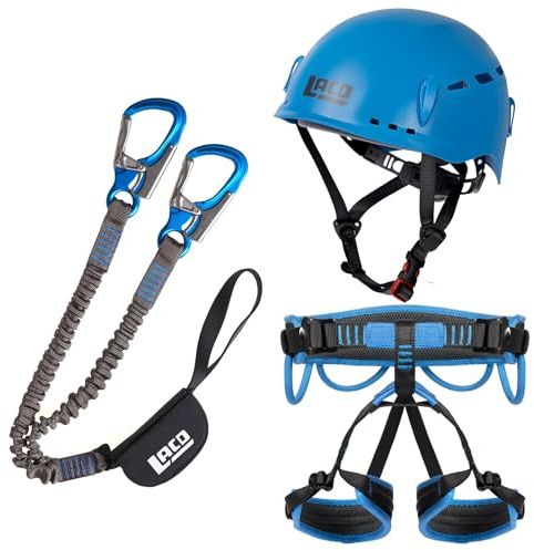 LACD Klettersteigset Pro Blue + Klettergurt Start + Helm Protector 2.0 Ocean (Grösse L (Taille = 87-130cm, Bein = 60-84cm))