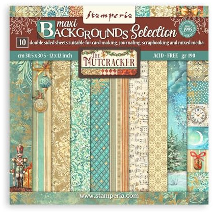 Stamperia - Scrapbook Paper Pad for Scrapbooks, Albums, Cards, Bullet Journals and More, Acid Free, Double-Sided, Perfect for Crafts and Gifting (The Nutcracker Maxi Background) (30.5 x 30.5cm)