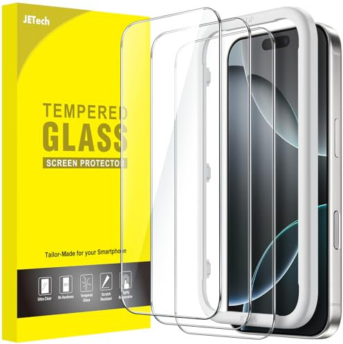 JETech Protector de Pantalla para iPhone 16 Pro 6,3 Pulgadas, Cristal Vidrio Templado con Marco de Instalación Fácil, Amigable para Funda, HD Transparente, 3 Unidades