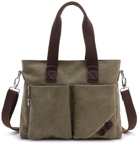 AYWTIUN Laptoptasche Waschbare Canvas-Tasche, Leder-Aktentasche, Reisekoffer, Messenger-Schultertasche, Handtasche, große lässige Business-Laptop-Taschen(A06,12.9-13.1 inch)