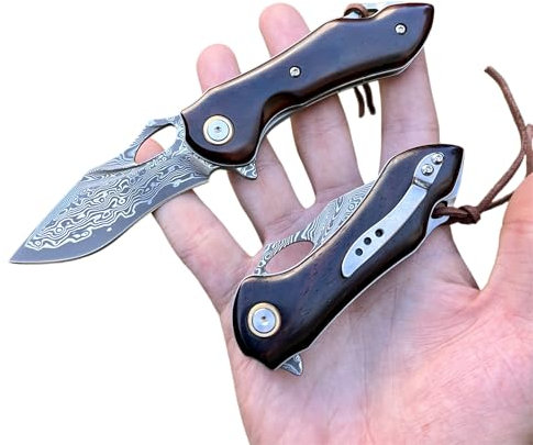 Obespina Petit Couteau Pliant Poche Damas Luxe Acier 67 Couches VG10 lame Tranchante Manche bois Collection Cadeau Homme custom camping extérieur edc liner lock forge artisanat japonais