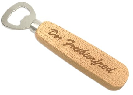 Flaschenöffner mit Holzgriff mit Gravur, Individueller Text, Spruch oder Name, personalisierter Bieröffner
