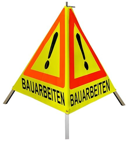 Warnpyramide/Faltsignal 70 cm - Achtung(VZ101) BAUARBEITEN - tagesl. gelb, leicht