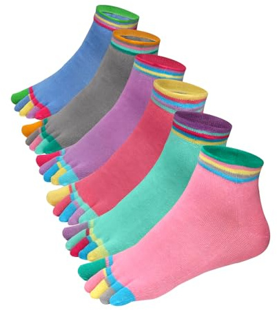 Soleeya 6 paires de Chaussette 5 Doigt de Pied Femme de Sport EU 34-39, Chaussettes à 5 Orteils Séparés Femme en Coton pour Pilates Yoga Courir Cyclisme, Doux et Respirant