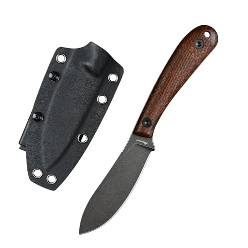 SDOKEDC DC53 Stahl Feststehendes Outdoor Werkzeug mit Micarta Griff & Kydex Scheide, Jagdwerkzeug für Männer, EDC Camping Survival (Black stone wash+Micarta Griff)