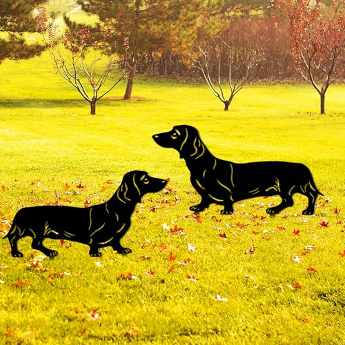 YiYa 2 Stück Metall-Gartendekoration Metall Hund Garten Dekoration Hund Animal Garden Stakes Gartendeko für Outdoor Rasen Tier Rasen Dekoration Schwarz Dekor