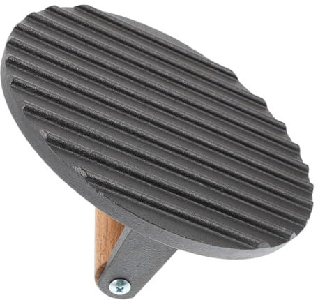 LIOOBO Tabla De Prensado De Carne De Hierro Fundido Redonda Mango De Madera Prensa para Hamburguesas y Tocino para Cocina y Parrilla