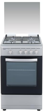 Svan Cuisinière Gaz Butane, Cuisinière Indépendante, 4 Zones de Cuisson, Four 43L, Inox, SKG4501X. Commande Manuelle, 2 Programmes de Cuisson, Porte Double Vitrage, Couvercle Abattant