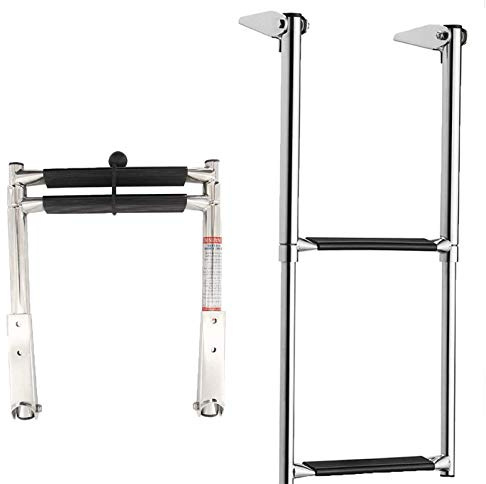 OZBMA Échelle de Bain 2 marches, Pliable et Amovible, pour Bateau Hors-Bord, Bateau de pêche, Bar, en Acier Inoxydable