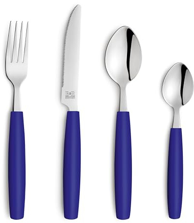 Beckmann & Rommerskirchen VALOA Besteck Set 4 Personen - 16-teilig - Royalblau - Spülmaschinenfest - Hochglanzpoliert - Essbesteck: 4x Messer, Gabel, Esslöffel, Kaffeelöffel
