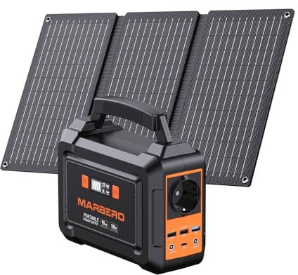 MARBERO Station Électrique Portable 98Wh avec Panneau Solaire Pliable 30W Générateur Solaire 26.400mAh Batterie Externe avec Sorties CC pour Road Trip Aventure Camping Maison