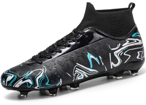 WOWEI Football Boots Mens High Top Spike Cleats Professional Football Shoes Outdoor Astro Turf Trainers Soccer Boots Boys Competition Athletics Breathable Soccer Shoes (Black 6, 2.5UK)