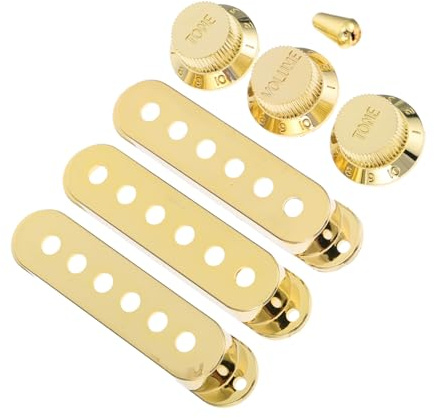 Tonabnehmerabdeckungen für E-gitarren, 7 Stück, Gold | Kunststoff, 48/50/52mm Maße, 2t 1v Schalterkappen, Passendes Zubehör für Ersatz und Montage