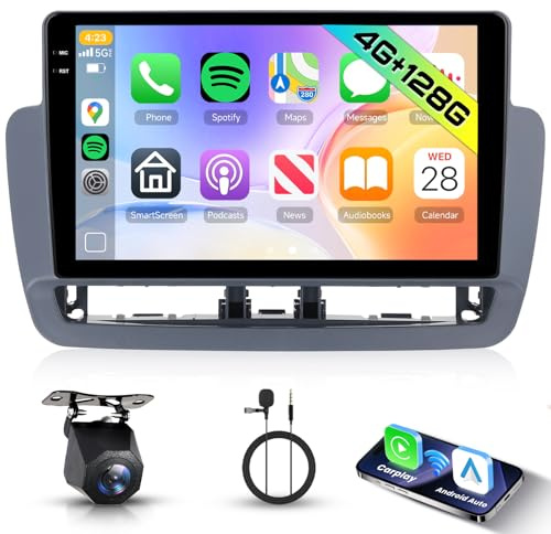 Hodozzy 4GB+128GB Android Radio para Seat Ibiza 2012-2015 con Carplay Inalámbrica Android Auto, 9 Pulgadas InCell Pantalla Táctil Radio Coche con GPS Navegación, Bluetooth DSP, WiFi, FM RDS, Cámara